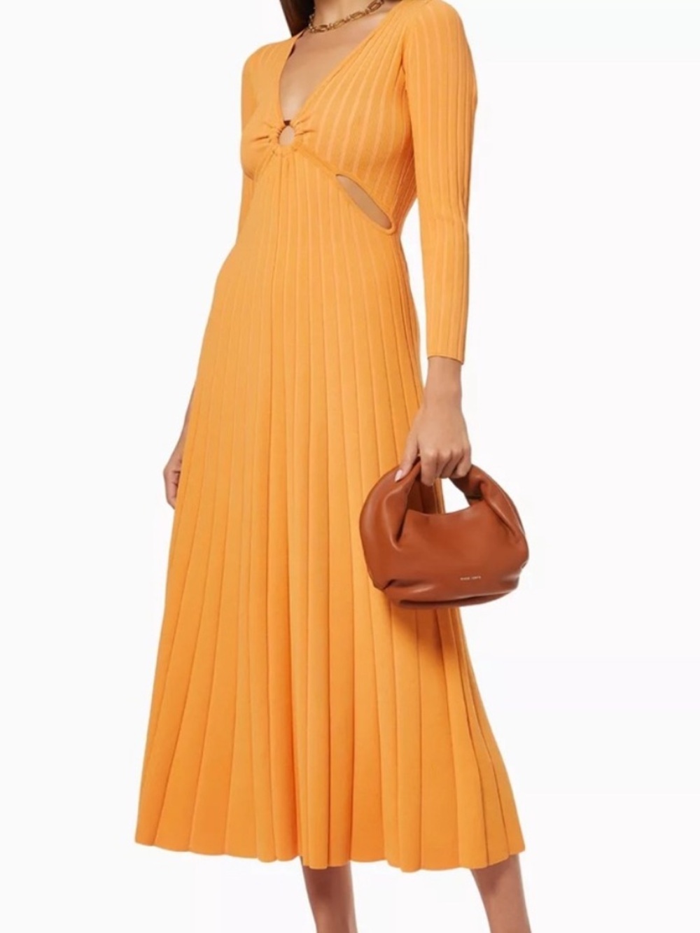 Sandro Paris Bruna Ribbed Cutout Knit Midi Dress Orange Size 42 FR 10 US NWT
